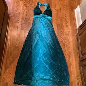 Sequin Hearts Dress Maxi Teal Black Size Medium Evening Party Wedding